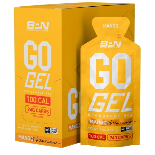 [BRSRAYD2OQMRUCTH] BARE PERFORMANCE NUTRITION, BPN Go Gel Endurance, 24g of Carbohydrates & 100 Calories per Pack, Vegan + Gluten Free Running Gel, 10 Single-Serving Packs, Mango
