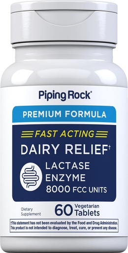 [BRSRMAQCOIJQ4CLD] Piping Rock Dairy Relief Pills 8000 FCC | Fast Acting Tablets | 60 Count | Lactase Enzyme Supplement | Premium Formula | Vegetarian, Non-GMO, Gluten Free