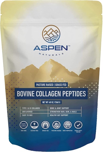 [BRSWYAIBCEAQADI3] ASPEN NATURALS Poudre de peptides de collagène à l'herbe 3lb - Collagène pour femmes, États-Unis Source: USDA Inspected Botle, sans gluten, paléofriendly, soluble dans l'eau, sans saveur, mélanges faciles