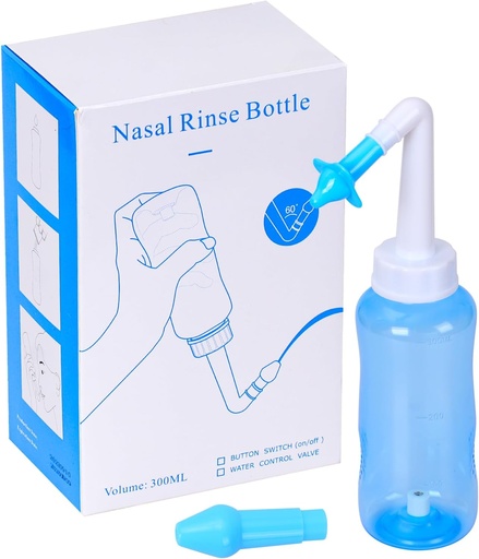 [BRSROCANAUAQ2F3P] Neti Pot Sinus Rinse Bottle Pressure Nasal Irrigation Wash Sinus Rinsing Kit Bottle Nose Cleaner for Adult & Kids BPA Free (300ML, Blue)