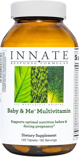 [BRSWKH36BYGGOH3I] INNATE Reakcija Formulas Baby & Me multivitamīni - prenatāls un postnatāls vitamīns ar folijskābi, holīnu un vitamīniem B12 un D3 - Veģetārs, bez GMO un lipekļa - 120 tabletes (60 Servē)