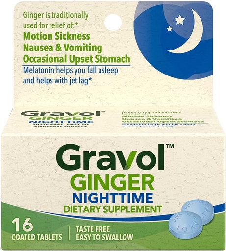 [BRSRMGQNDN7QEHT4] Gravol Ginger Nighttime Tablets for Upset Stomach & Nausea, 16ct with Melatonin