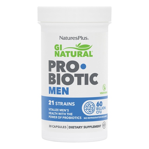 [BRSWGA3RAENR4CI3] NaturesPlus GI Natural Probiotic Men - 30 Capsules - Digestive & Prostate Health, Immune Strength - Includes Saw Palmetto - Gluten Free - 30 Servings