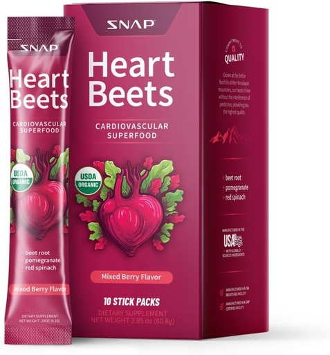 [BRSROGIODMNQ2DT6] Snap doplňky Srdeční stehýnka Stick Packs, Organic Beet Root Powder Drink Mix, Kardiovaskulární podpora pro muže a ženy, Beets, Granátová jablka a červený špenát, Oxid dusičný Booster, Smíšené Berry, 10 Služeb