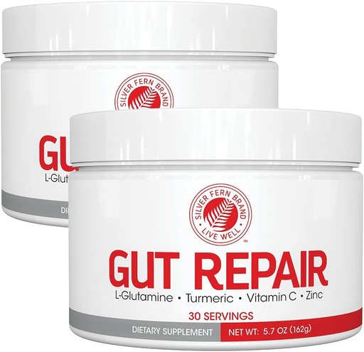 [BRSWY2Q7CIHQI3A2] Silver Fern Gut Repair - Digestive Health Additional Powder - L-Glutamin, Curcumin, Цинк и Аскорбинова киселина (2 Tubs - 60 Servings)