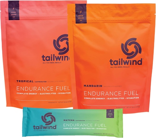 [BRSRAZYDOF4GC2DG] Tailwind Nutrition Grab-and-Go Endurance Fuel Hydration Packets Bundle with Endurance Fuel Powder and Caffeinated Endurance Fuel Powder