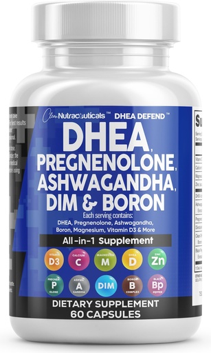 [BRSRMBADBV7BOC3H] DHEA 200mg Supplement Pregnenolone 100mg for Men & Women with DIM Ashwagandha Boron 6mg Complex Calcium Magnesium Zinc 50mg Vitamin D3 5000 IU Hormone Support Capsules Pills Made in USA 60 Count