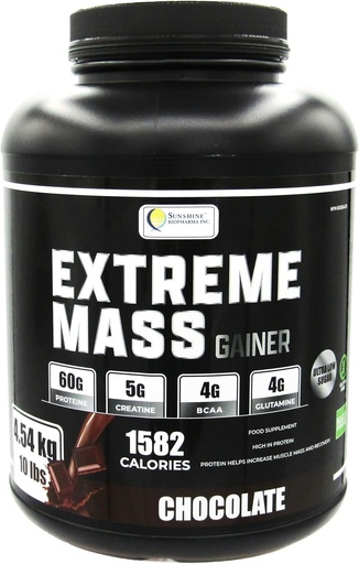 [BRSWGAATOF5GCGY2] Extreme Mass Weight Gainer Muscle Builder, 10 lb (4.54 kg) with Less Sugar for Intense Workout Training Made of high Calorie Fortified whey Protein (Chocolate)