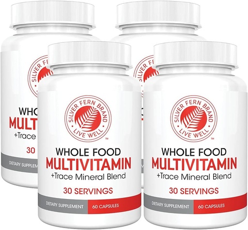 [BRSWGYA6OENQG2T6] Silver Fern Whole Food Daily Multi Vitamin w/Trace Mineral Blend Supplement - 4 Bottles - 60 Vegicaps Each - 120 Day Supply - Natural, Non-GMO, Vegan, Multivitamin - Zero Synthetics