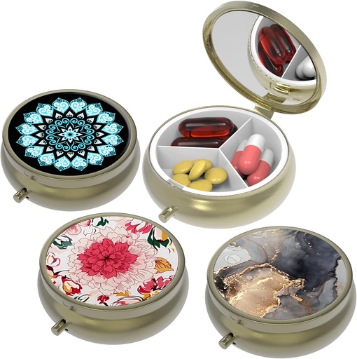 [BRSRMFADO4GWK2T4] Kiçik Pill Box, Purse&Pocket üçünPill Case,3 müqavilələr Travel Pill Case Drug Vitaminlər, Pills, Fish Oil və Earrings, Studs,Bronze-3Round