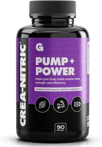 [BRSWYYIZDIFAOGY3] Gains in Bulk Crea-Nitric, Creatine Nitrate Pre Workout Supplement, Nitric Oxide Support, Gluten Free, Promotes Muscle Strength, Pump and Non-Stim Energy, Supplements for Men and Women, 90 Capsules