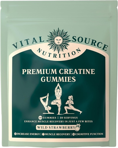 [BRSROAD5A4IR6FDZ] Vital Source Nutrition - Premium Creatine Gummies - Muscle Growth, Recovery & Energy Support - 5g Creatine Monohydrate - Vegan, Gluten-Free & Halal - Wild Strawberry - 120 Gummies - 30 Servings