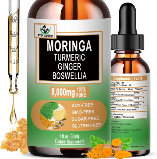 [BRSRAAQECMIGKE36] Moringa Drops - Energy, Skin Health, Gut Health üçün Turmeric Ginger Boswellia ilə Organic Moringa Leaf Ekstraktı - Yüksək Absoreksiya Yaşıl Superfood w/Essential Vitaminlər və Amino Acids