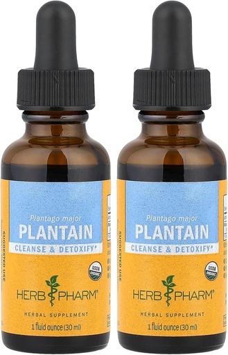 [BRSRMGLYCUHRUADJ] Herb Pharm Certified Organic Plantain Liquid Extract for Cleaning and Detoxification - 1 Ounce (DPLAN01) (Pack of 2)