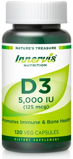 [BRSROEIRBEJQADQZ] High Potency Vitamin D3 5000 IU – Boost Immune, Support Bone & Teeth, Easy to Swallow 120 Veg Capsules