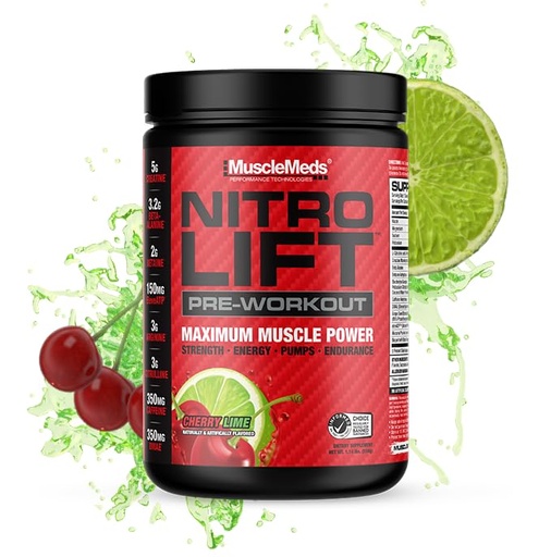 [BRSRAYACO4JRSGTA] MuscleMeds Nitro Lift Pre Workout Enhance Endurance and Muscle Performance, Cherry Lime, 40 Servings