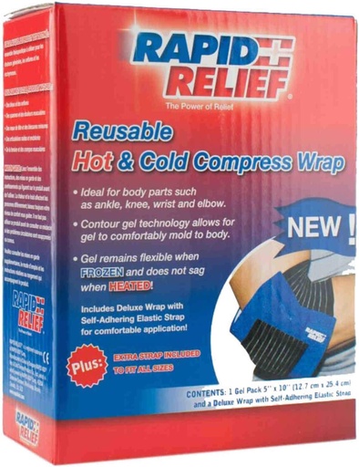 [BRSWIFIDOMFBCC3A] Rapid Relief Deluxe Reusable Hot and Cold Compress - Small Flexible Ice Pack Hot Cold Therapy Pack for Elbow, Knee & Joint Pain with Adjustable Strap, Freeze or Microwave