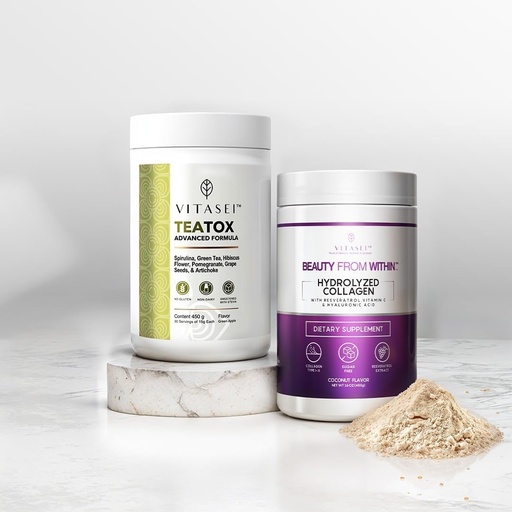 [BRSRAGAZCAPGMCD4] VITASEI Coconut Collagen & Teatox Detox Bundle – Hydrolyzed Collagen Peptides Powder & Cleanse Support Powder for Hair, Skin, Nails, and Digestive Health
