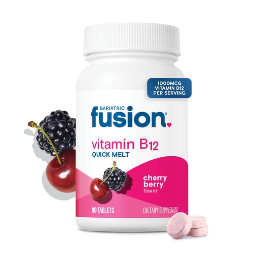 [BRSWIHAZAJ7QGDI5] Bariatric Fusion Vitamin B12 Sublingual 1000 mcg Melts | Cherry Berry Flavored | Vitamin B12 Dissolve Under Tongue Tablets with Folic Acid | Sugar Free | Methylcobalamin | 90 Count