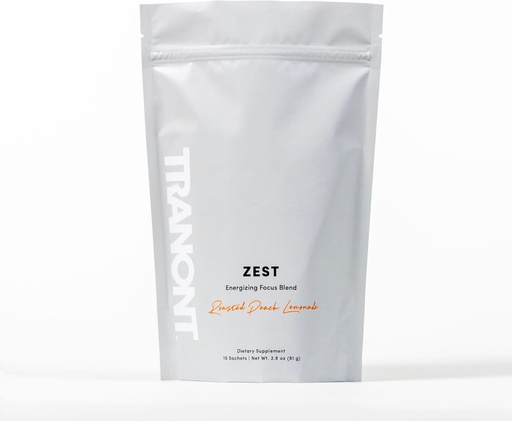 [BRSRMEIRBN7G2AY4] Tranont Zest Energizing Focus Blend | Roasted Peach Lemonade Energy Powder | Gluten-Free, Sugar-Free with Green Tea L-Theanine, Vitamins & Antioxidants for Energy, Focus, and Health | 15 Sticks