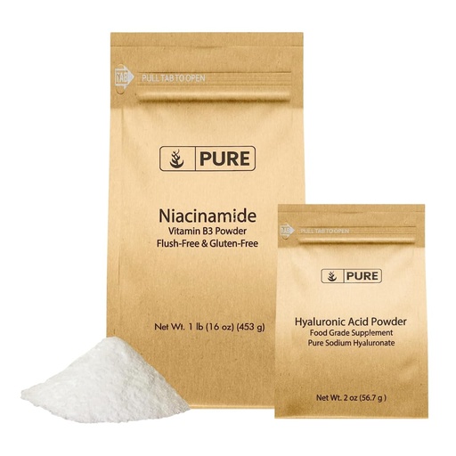 [BRSRO2Y3BUMQ2F3G] PURE ORIGINAL INGREDIENTS Hyaluronic Acid (2 oz) and Niacinamide (1 lb) Bundle, Flush-Free, Fine Powder