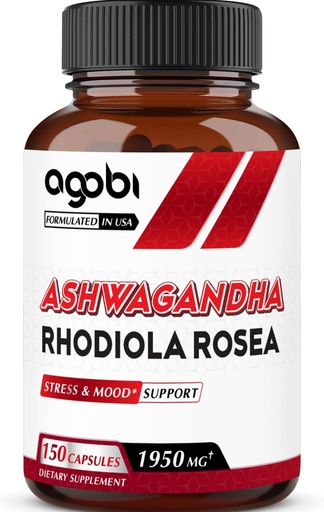 [BRSROED6CEBW2YLA] agobi Ashwagandha Supplement with Rhodiola Rosea 1950mg - High Concentrated Extract for Immune System, Strength, Energy Production, Focus & Overall Health - 150 Capsules