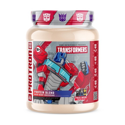 [BRSRAGQDOUJQEDTO] Core Nutritionals Transformers Protron Protein | Whey + Casein Blend | MCTs & Digestive Enzymes | 25g Protein | Free Prize Inside - Optimus Prime | 2 Pound (Mixed Berry Cheesecake)