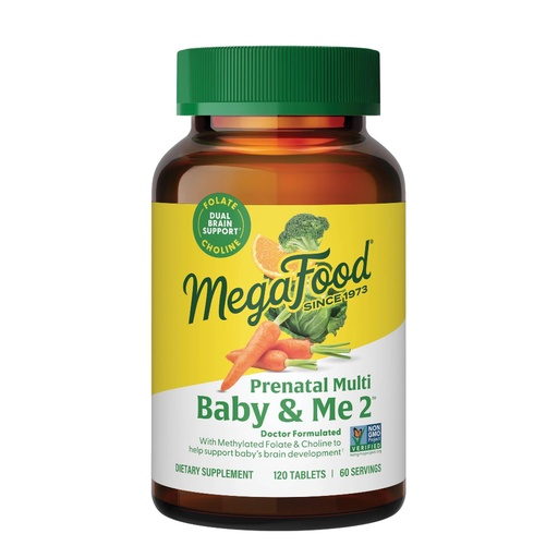 [BRSWKEIYOAGGEELK] MegaFood Baby & Me 2 Prenatal Vitamin and Minerals - Vitamins for Women - with Folate (Folic Acid Natural Form), Choline, Iron, Iodine, and Vitamin C, Vitamin D and more - 120 Tabs (60 Servings)