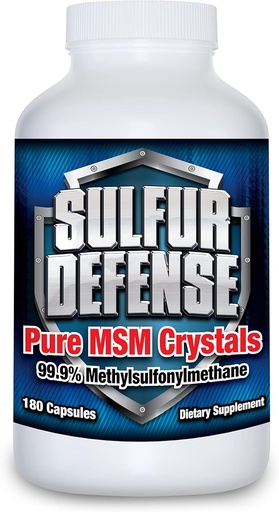 [BRSWGA32PMIWE2DZ] Sulfur Defense Opti-MSM 99.9% Pure MSM Powder Capsules, Made in USA, Organic Methylsulfonylmethane, non-GMO, Gluten-Free, Immune System Booster, Soothes Joint Pain, Younger Skin, Hair, Nails, 180 caps