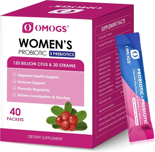[BRSRM2Y3BYIBAHIV] OMOGS Qadın Probiyotik, 120-Billion-CFUs, 18 Strains, 3 Prebiyotik və Cranberry özü ilə, Immune Booster, Digestive Health, Gut Health və Vaginal Health üçün kömək