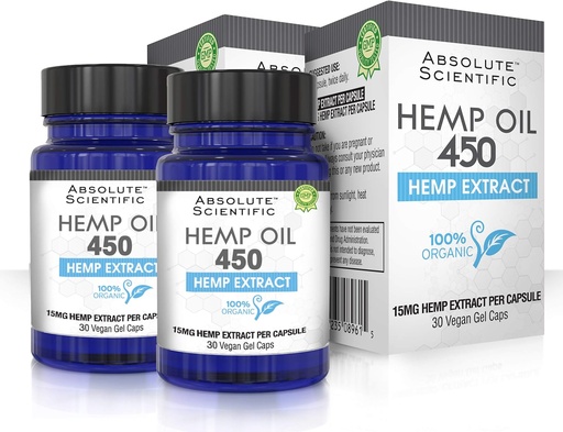 [BRSWGC33OR7WODIZ] Absolute Nutrition - Hemp Oil 450 Capsules 2 Pack 60ct - 100% Organic Hemp Capsules - Rich in Omega Fatty Acids 3 6 9 - Grown and Made in USA - with MCT Oil