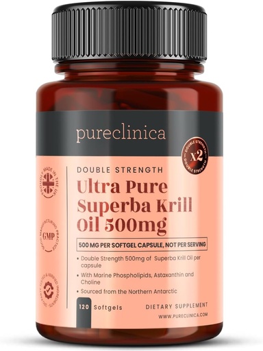 [BRSWGZINC4FQMAYY] Ultra Pure Superba Krill Oil 500mg x 120 Capsules - Sourced in The Unpolluted Waters of Antarctic Providing a Rich Supply of Astaxanthin, Omega 3 and Vitamin D