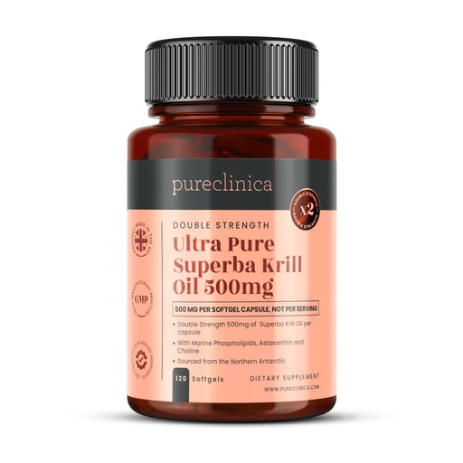 [BRSWGZINC4FQMAYY] Ultra Pure Superba Krill Oil 500mg x 120 Capsules - Sourced in The Unpolluted Waters of Antarctic Providing a Rich Supply of Astaxanthin, Omega 3 and Vitamin D