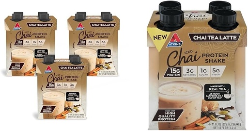 [BRSRAYYYB4PGEFAY] Atkins Chai Tea Latte Protein Shake Bundle mit 15g Protein, 3g Net Carb, 1g Sugar (4 Pack) Iced Chai Tea Latte Protein Shake