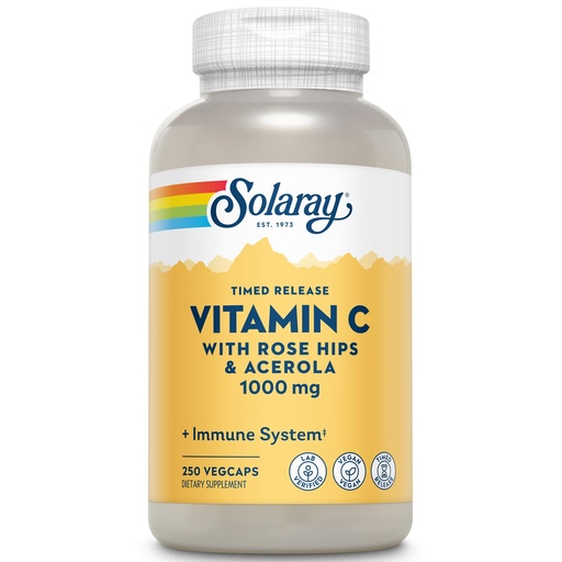 [BRSWIY3YAUPB2ADU] SOLARAY Vitamin C 1000mg - Time Release Vitamin C Capsules w/Rose HIPS and Acerola for Bioflavonoid Support - Two-Stage, All-Day Immune Support - Vegan, 60 Day Guarantee, 250 Servings, 250 VegCaps