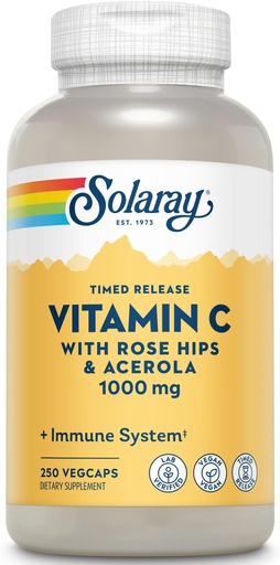 [BRSWIY3YAUPB2ADU] SOLARAY Vitamina C con Rose HIPS &amp; Acerola TENIDO Fórmula de liberación temporal de dos etapas Ø 1000mg ANTERIED 24-Hour Immune Support & Antioxidant Supplement TEN 250 Ct.