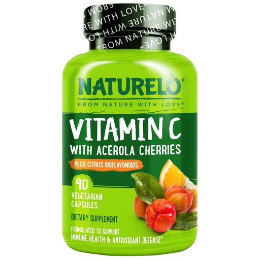 [BRSWGY3QABYBUYDL] NATURELO Vitamin C with Organic Acerola Cherry Extract and Citrus Bioflavonoids - Vegan Supplement - Immune Support - 500 mg VIT C per Cap - Non-GMO - 90 Capsules