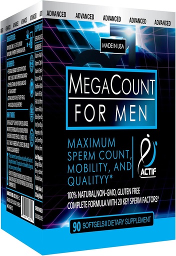 [BRSWGEDYOV6QM33Z] ACTIF MegaCount for Men - Maximum Fertility Support and Sperm Count Booster, Clinically Proven to Improve Sperm Count and Motility - Non-GMO, Made in USA, 90 Count