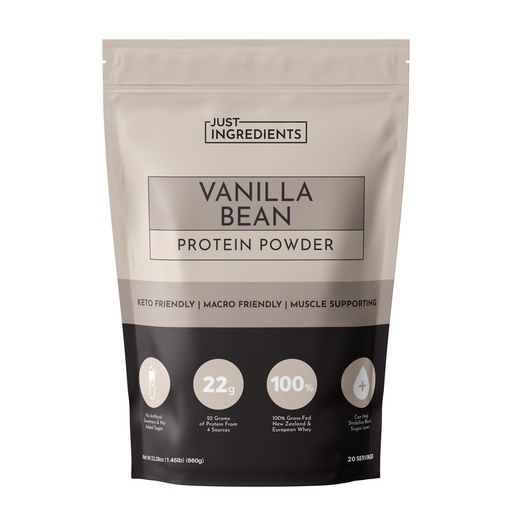 [BRSRAYY6OFYWE3DO] JUST INGREDIENTS Vanilla Bean Protein Powder – 20-Serving Blend with 100% Grass-Fed Whey & Organic Plant Proteins – Real Vanilla Bean & Cinnamon – Supports Muscle Recovery, Energy*