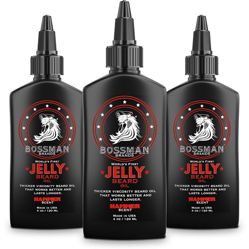 [BRSWYBA7AQHGGDTG] Bossman Jelly Beard Oil for Men - 3 Pack (12 oz in Total, Hammer Scent) – Softens, Moisturizes & Conditions with Natural Ingredients
