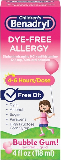 [BRSWIZQNAQDGODT6] Trẻ em là Benadryl Dye- Free Alergy Dye Alergy Liquidliclition + 12.5 mg Diphehydramine HCICI, Antihtamine Allergy Medicine for Kids Helps Relieve Runse & Snezing, Bubble Gum Flavor, 4f.