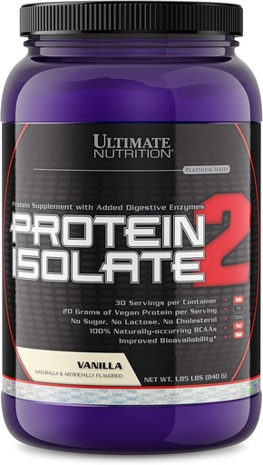 [BRSWGAQZOQCAEG3V] Ultimate Nutrition Vegan Plant Based Protein Isolate Powder - No Sugar and No Lactose - 20 Grams of Protein Per Serving with 100% Naturally Occurring BCAAs, Vanilla, 2 Pound