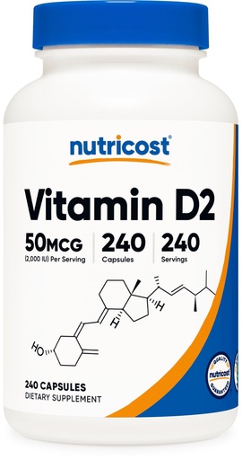 [BRSRAZQKAAGRGHQ7] Nutricost Vitamin D2 Supplement (2000 IU) 240 Capsules - Vegan, Non-GMO, Gluten-Free, Third-Party Tested