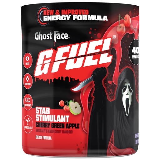 [BRSRAHT6CECREFI2] G Fuel Ghost Face 2.0 Energy Drink Powder, Pre Workout Caffeine Mix for Gaming, Sugar Free Focus Amino, Vitamin + Antioxidants, 9.9oz (Cherry Green Apple, 40 Servings)