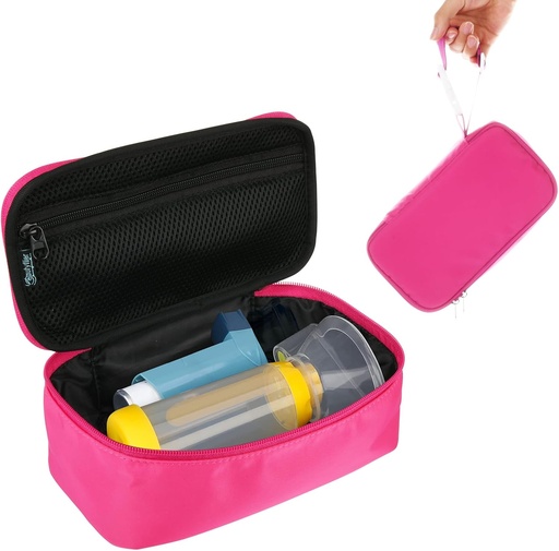 [BRSRMHABDEOQKF3Z] Beautiflier Travel Carrying Case for Portable Nebulizer, Inhaler Spacer bērniem un pieaugušajiem, Inhaler Holder Astma Carrying Bag with Mesh Pocket for Medicine and Other Essentials, rozā (tikai gadījums)