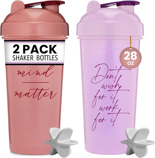 [BRSRMAIDOAORAC3J] [2 Pack] 28oz Shaker Bottle with Motivational Quotes (Rose &Lavender) | Protein Shaker Bottle with Mixer Agitators | Blender Shaker Bottle for Protein Mixes Pack is BPA Free and Dishwasher Safe