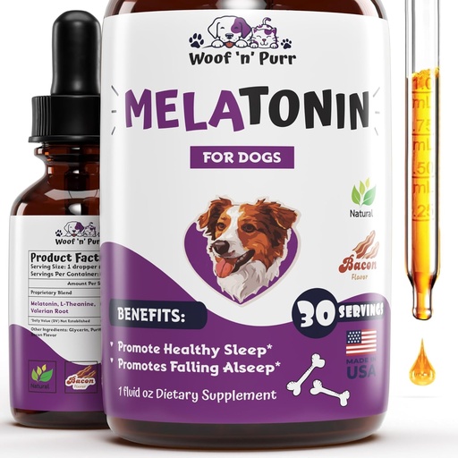 [BRSROBA3OABGEYI6] Hunde Melatonin - Melatonin for hunder - Hunde søvnhjelp - søvnhjelp for hunder - Melatonin for hunder søvn - hund beroligende - hund beroligende behandlinger - hundeangst relief - 1 floz: Bacon Flavor