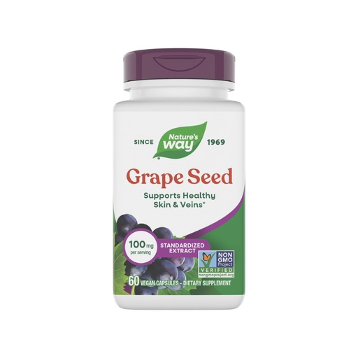 [BRSWIYT3BJ5WCEDY] Nature's Way Grape Seed Standardized Extract, Supports Healthy Skin and Veins*, Antioxidant Support*, Non-GMO Project Verified, 60 Vegan Capsules (Packaging May Vary)