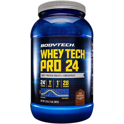 [BRSWIYQZOB6QGG3G] BodyTech Whey Tech Pro 24 Protein Powder - 24g Protein per Serving - Supports Muscle Growth & Recovery - Rich Chocolate (2 lb, 28 Servings)