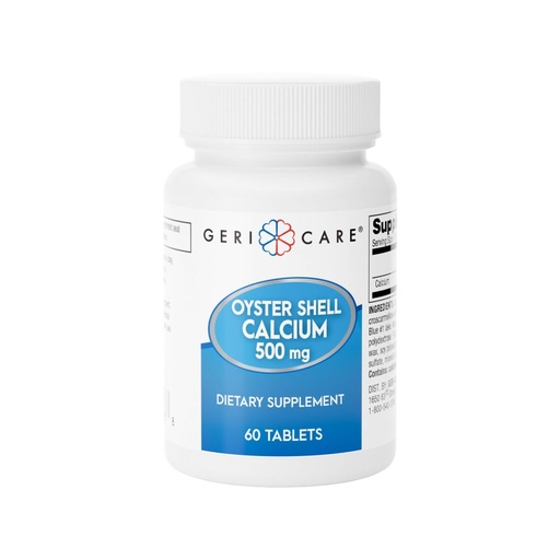 [BRSRMCDQC56GM2TD] GeriCare Oyster Shell Calcium 500 mg, Bone Health & Strength Nutritional Supplement, Supports Muscle Functions, 60 Count